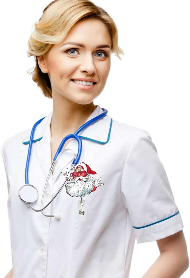 NSSHEL Funny Santa Claus Christmas Badge Reel Retractable Cute Nurse Gifts Holiday Christmas ID Name Badge Holder with Alligator Clip for Nurse Nursing RN CNA LPN Medical Worker & Teacher Name Tag Decoration - Image 5